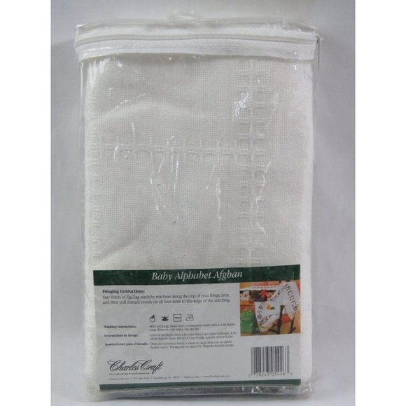 Charles Craft Baby Alphabet Afghan 100% Cotton Cloth 18 Count 45x41" White - Picture 2 of 4